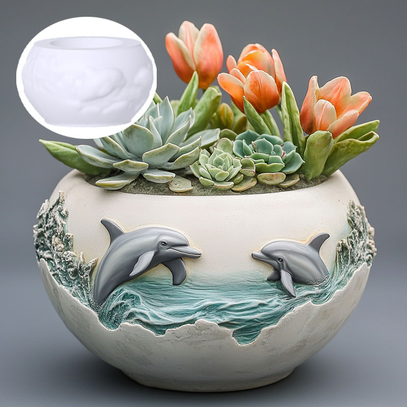 Resin Ocean Wave Mold - Para delfinów ulga soczysta roślina doniczka